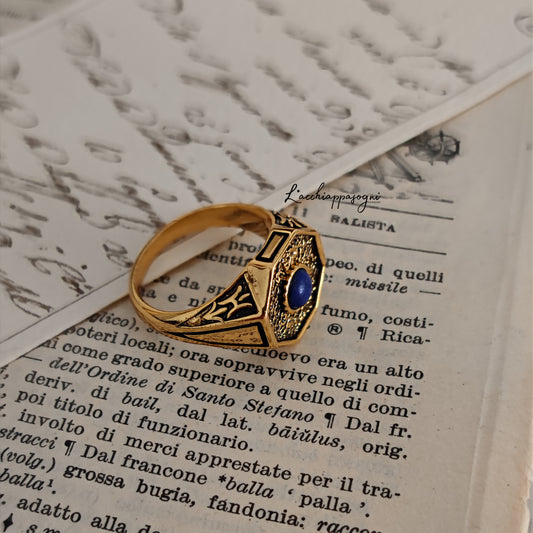 Art deco ring in gold plated silver and Lapis Lazuli