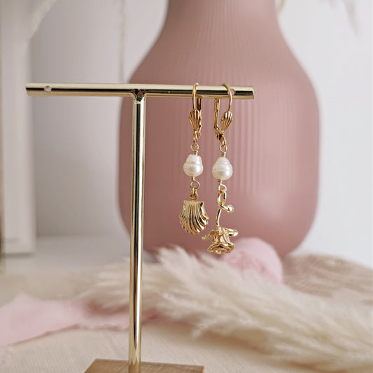 Aphrodite Greek Goddess Freshwater Pearls and Shell Earrings, Greek Mythology Earrings