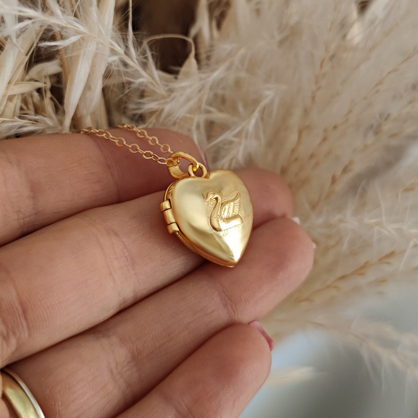 Collana Cuore apribile Cigno, oro - SMALL OTTONE PLACCATO ORO