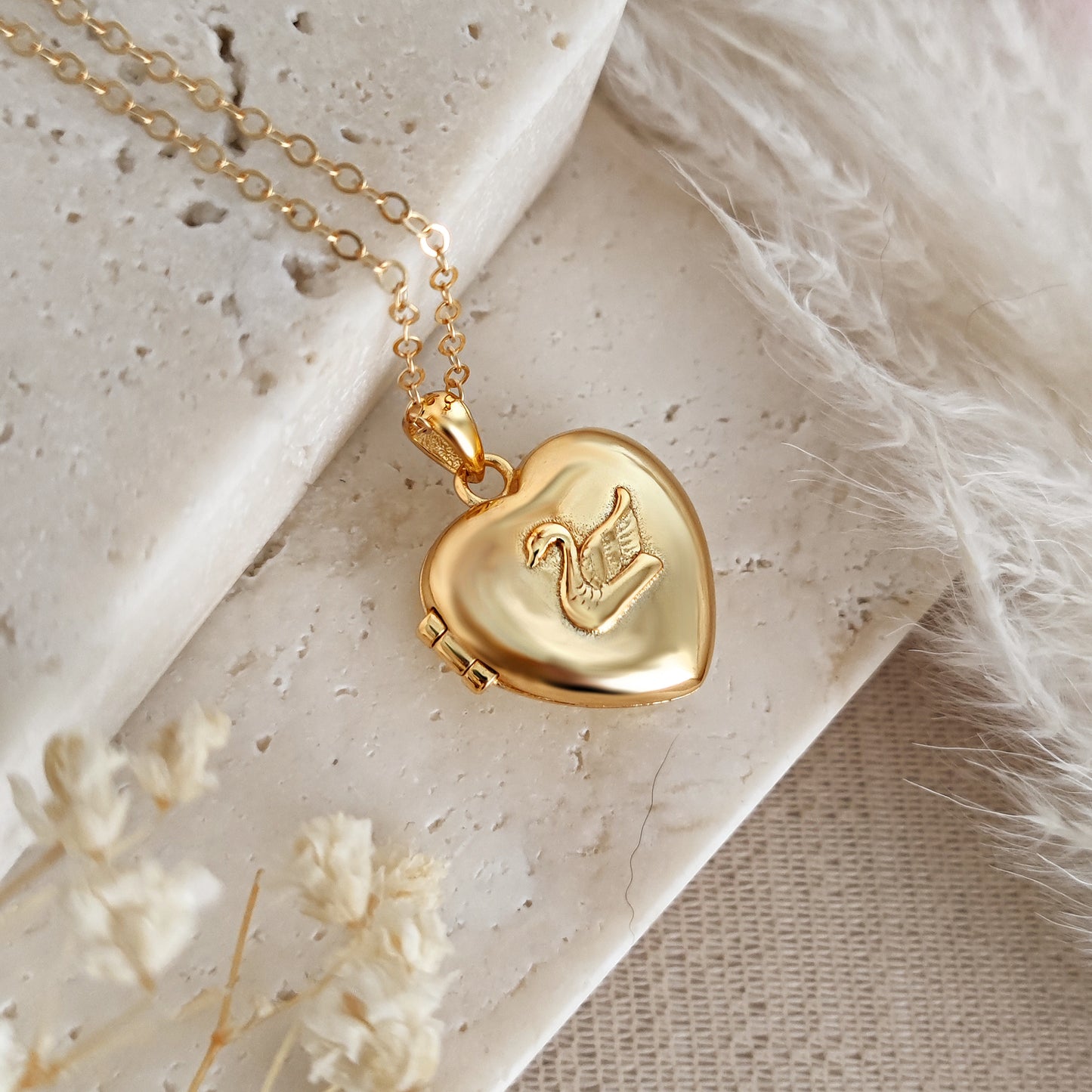 Collana Cuore apribile Cigno, oro - SMALL OTTONE PLACCATO ORO