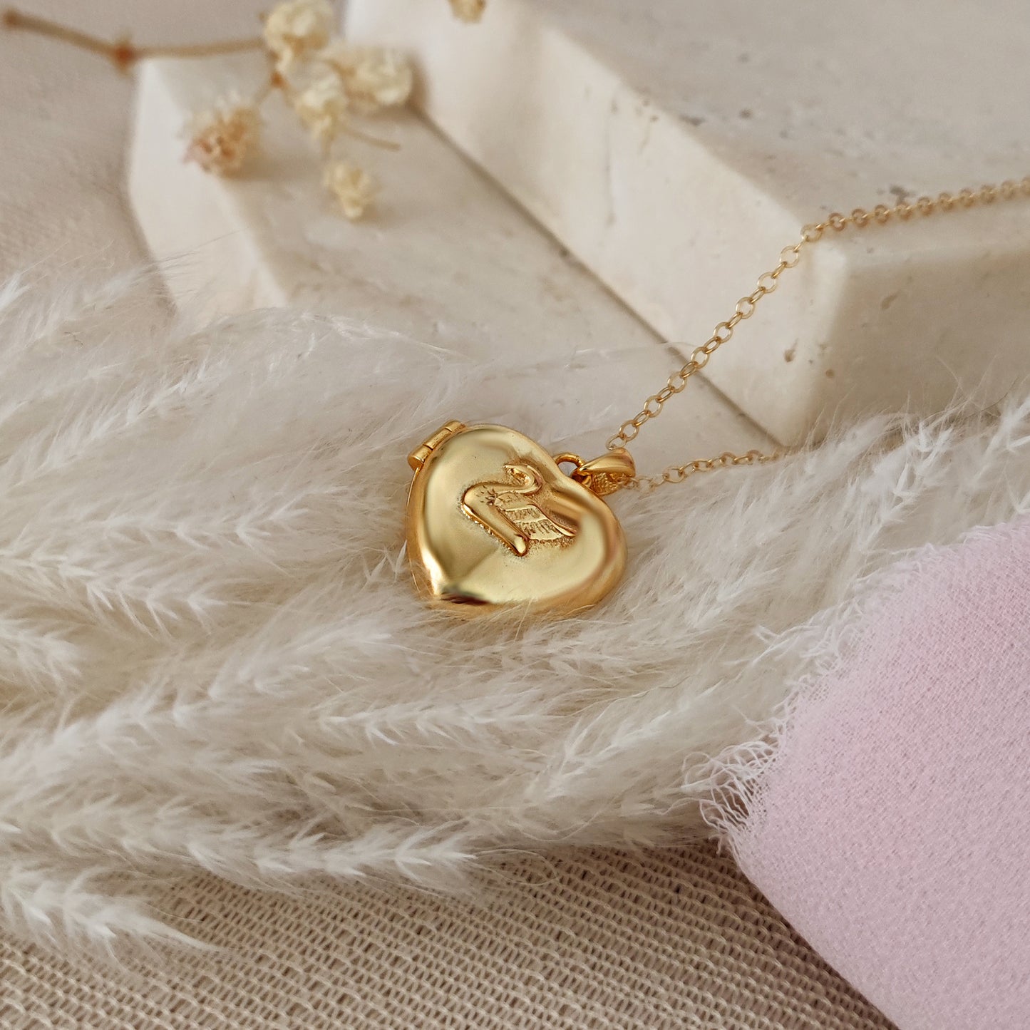 Collana Cuore apribile Cigno, oro - SMALL OTTONE PLACCATO ORO
