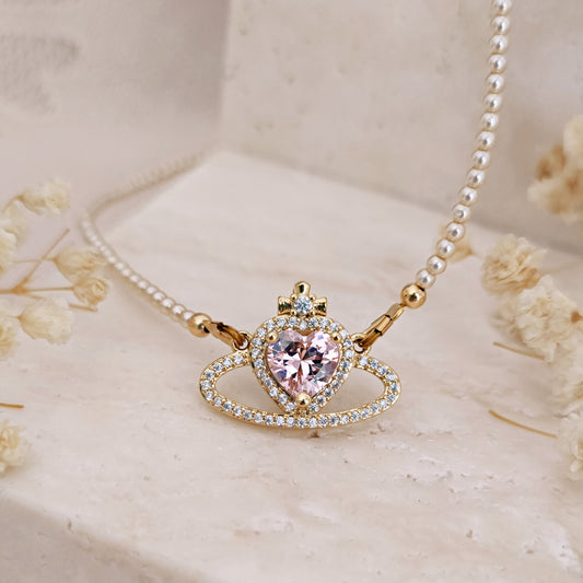 Collana Princesscore con perle e Saturno rosa