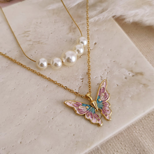 Fairy Pearls Princess Necklace, Mariposa and Pearls Necklace, PrincessCore Butterfly and Pearls Necklace, Coquette Aesthetic, Fairy Princess