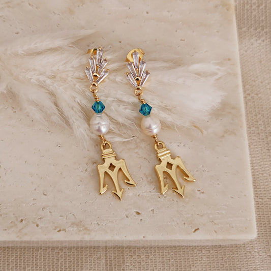 Orecchini Poseidone Mermaid Core con Tridente, Orecchini Mitologia Greca