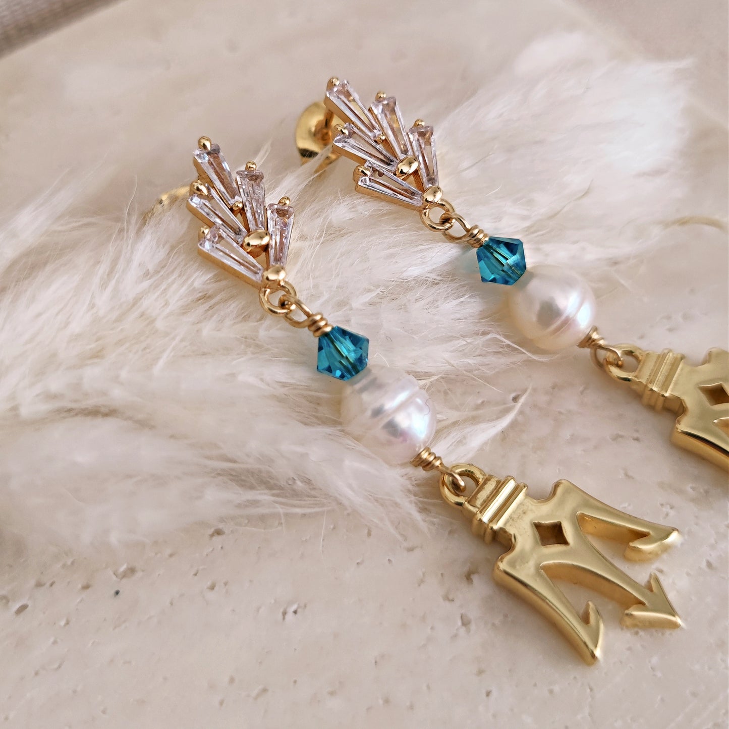 Orecchini Poseidone Mermaid Core con Tridente, Orecchini Mitologia Greca