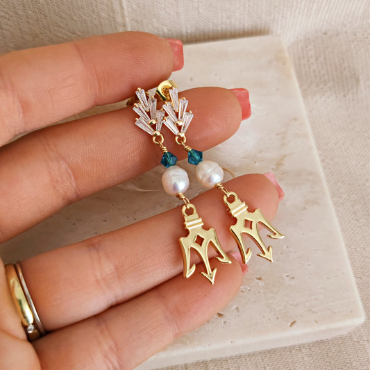 Orecchini Poseidone Mermaid Core con Tridente, Orecchini Mitologia Greca