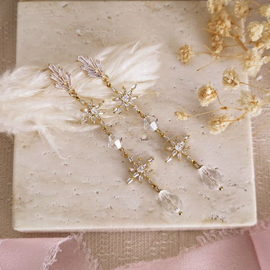 Orecchini da sposa celesti, orecchini lunghi Starburst, orecchini stelle scintillanti, orecchini Art Deco, versione 3