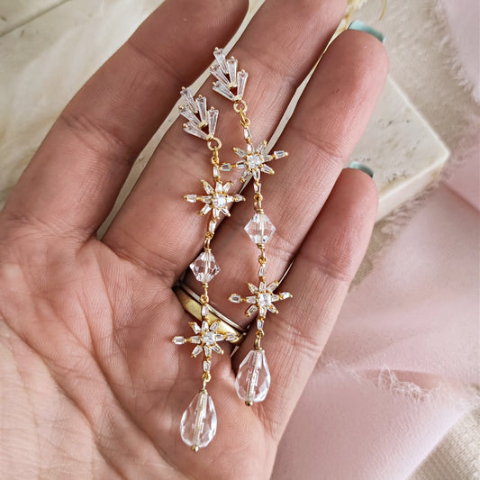 Orecchini da sposa celesti, orecchini lunghi Starburst, orecchini stelle scintillanti, orecchini Art Deco, versione 3