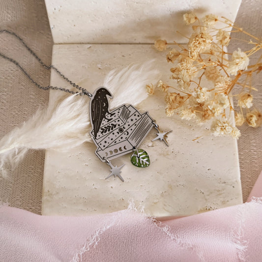The Raven Edgar Allan Poe Poem inspired Necklace, Raven and Books Necklace, Bookish Necklace, Bookaholic Necklace // NEVERMORE
