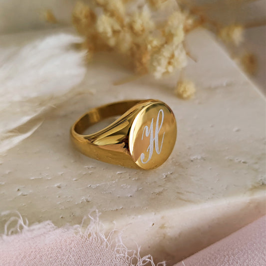Anello Signet con iniziale H - acciaio inox
