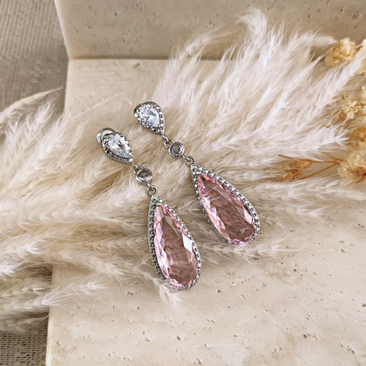 Boho Bridal Light Pink Earrings, Long Drop Earrings, Romantic Aesthetic Earrings, Light Pink Bridal Earrings, Statement Earrings // CLARY