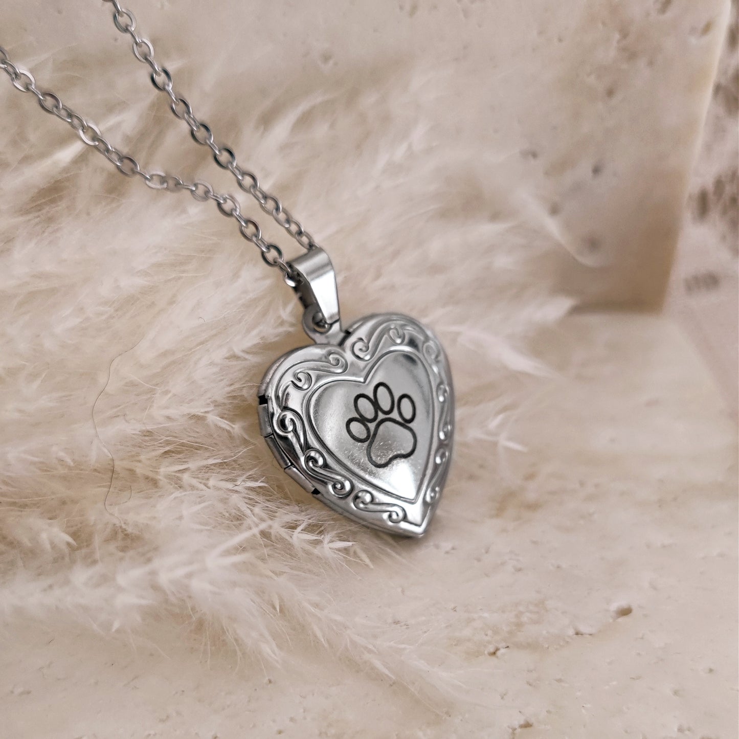 Collana locket cuore "Pawprint" in acciaio inox