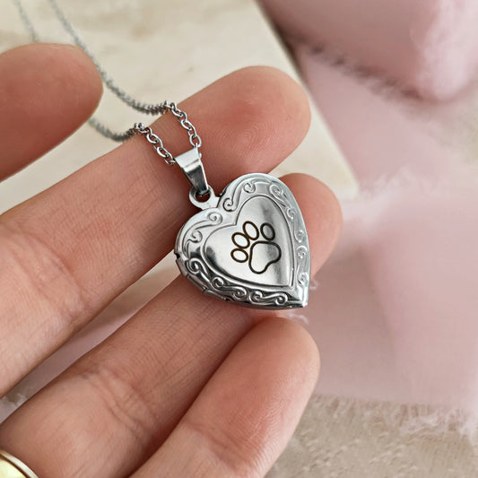 Collana locket cuore "Pawprint" in acciaio inox