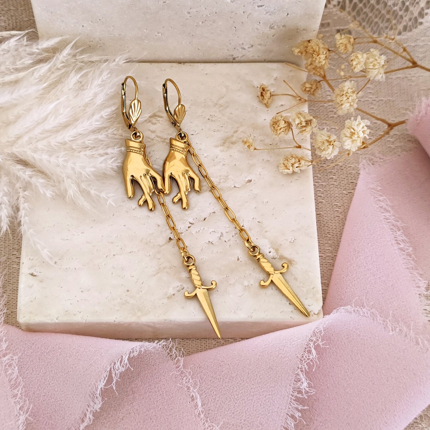 Dark Academia Knightcore Sword and Hand Earrings