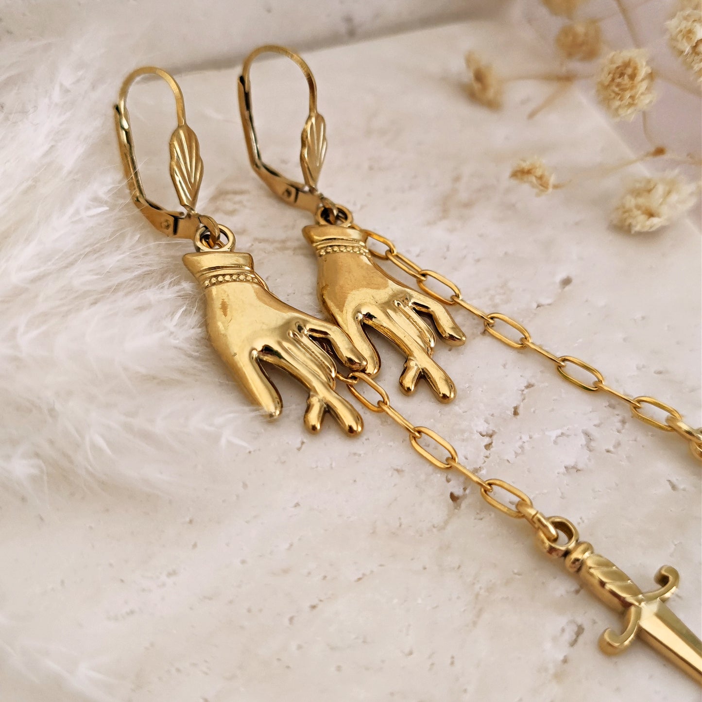 Dark Academia Knightcore Sword and Hand Earrings