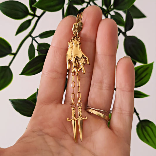 Dark Academia Knightcore Sword and Hand Earrings