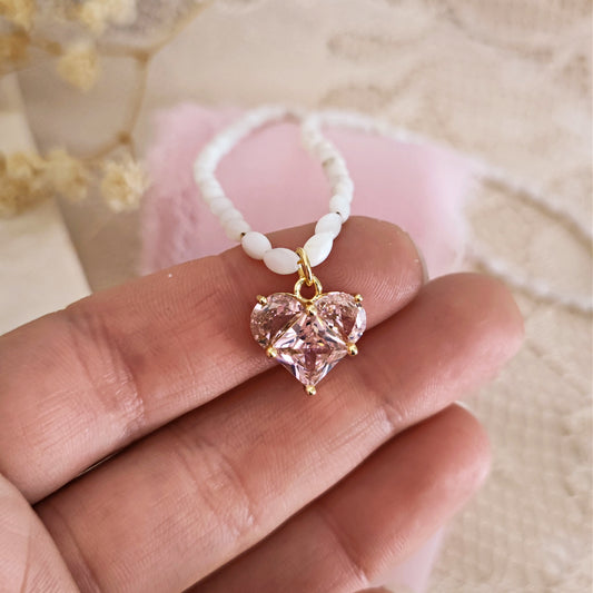 Choker "Princess Dream" in Madreperla e cuore rosa