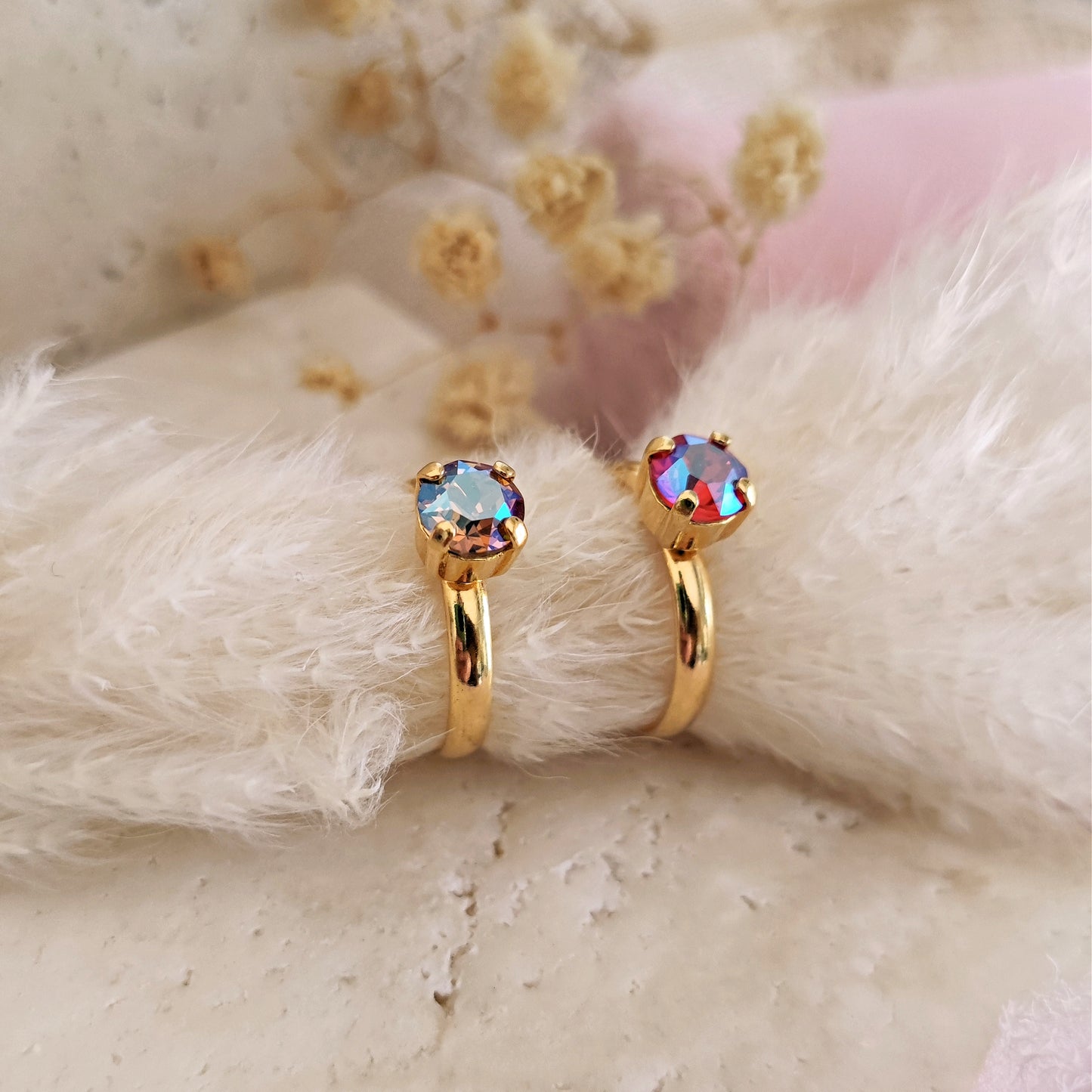 Anello punto luce "Sparks" in ottone placcato oro e punto luce
