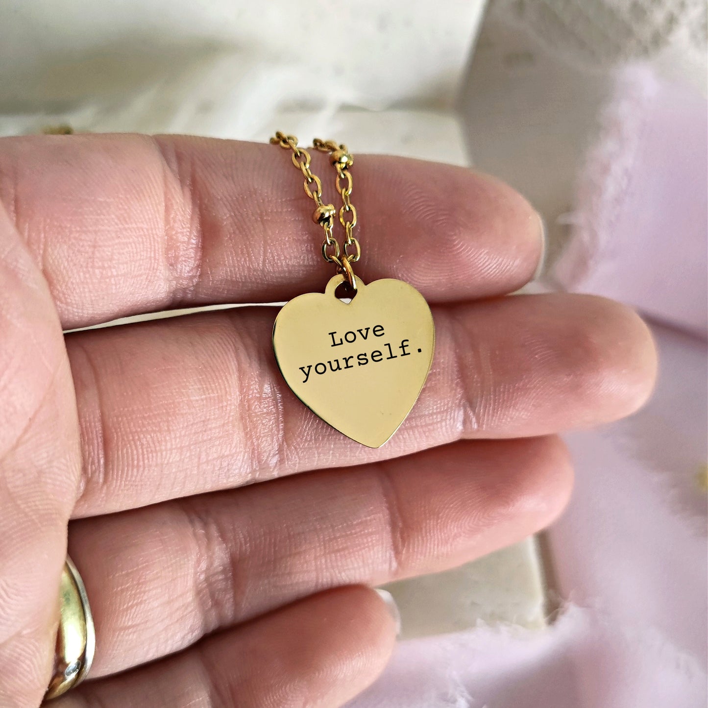 "Love Yourself" necklace with Mother of Pearl and engraving
