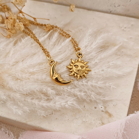 Collane "Sun & Moon" con Sole e Luna per coppie, oro