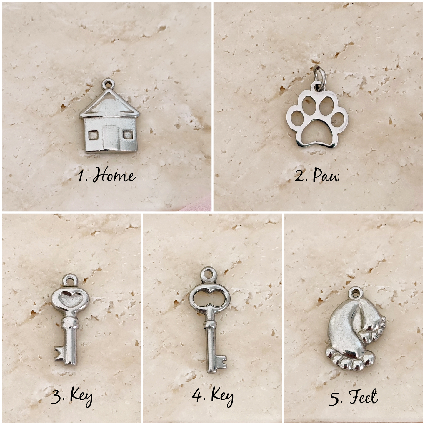 "Home is where we are together" key ring with customizable pendants