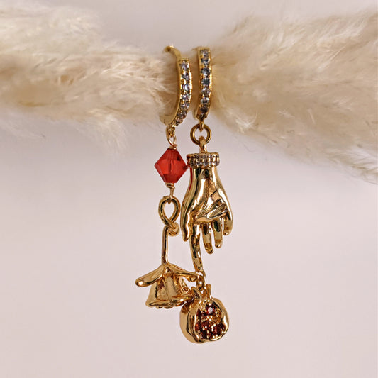 Orecchini Melograno e Rosa Persefone e Ade, oro