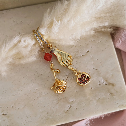 Orecchini Melograno e Rosa Persefone e Ade, oro