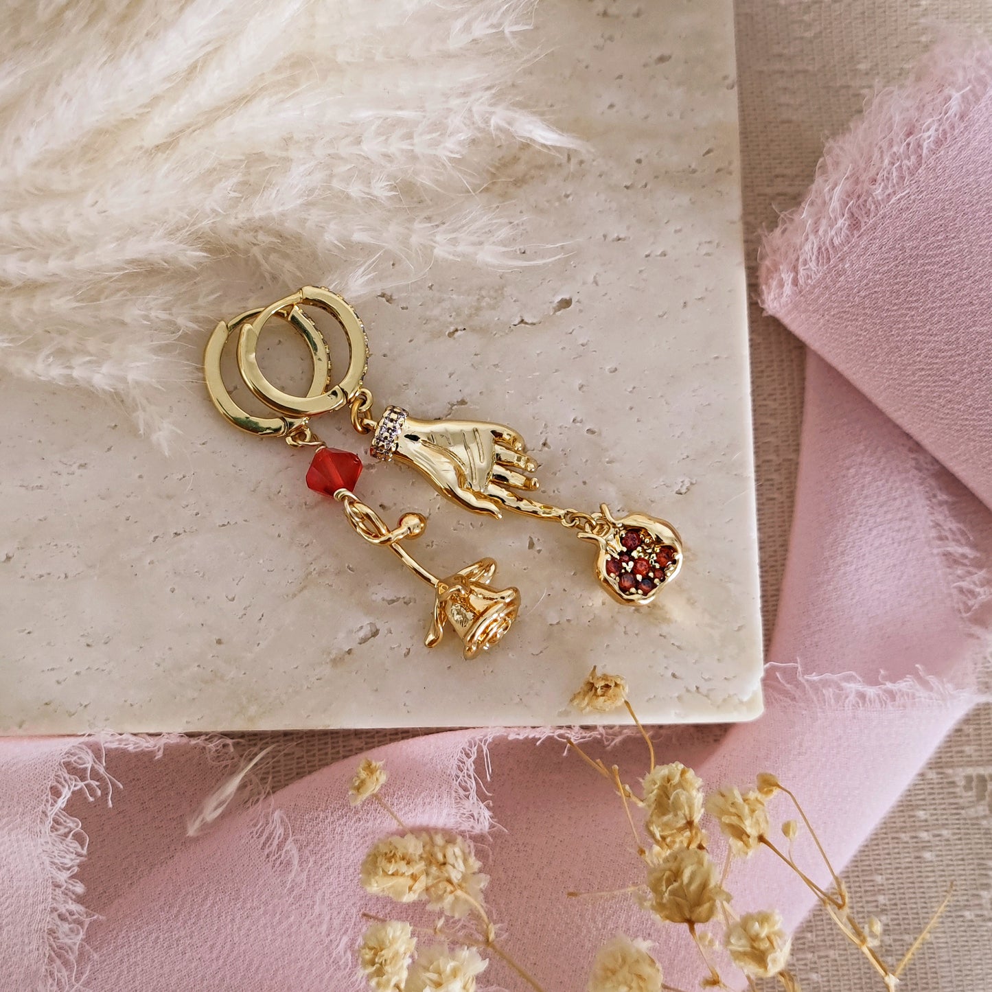 Orecchini Melograno e Rosa Persefone e Ade, oro