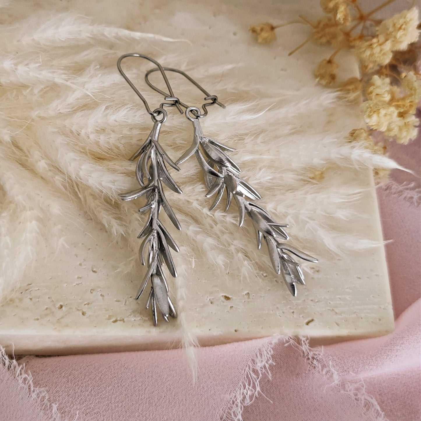 Rosemary Leaves Earrings, Rosemary Dangling Earrings, Twig Branch Earrings, Plant Nature Lover, Botanical Wildflower Earrings