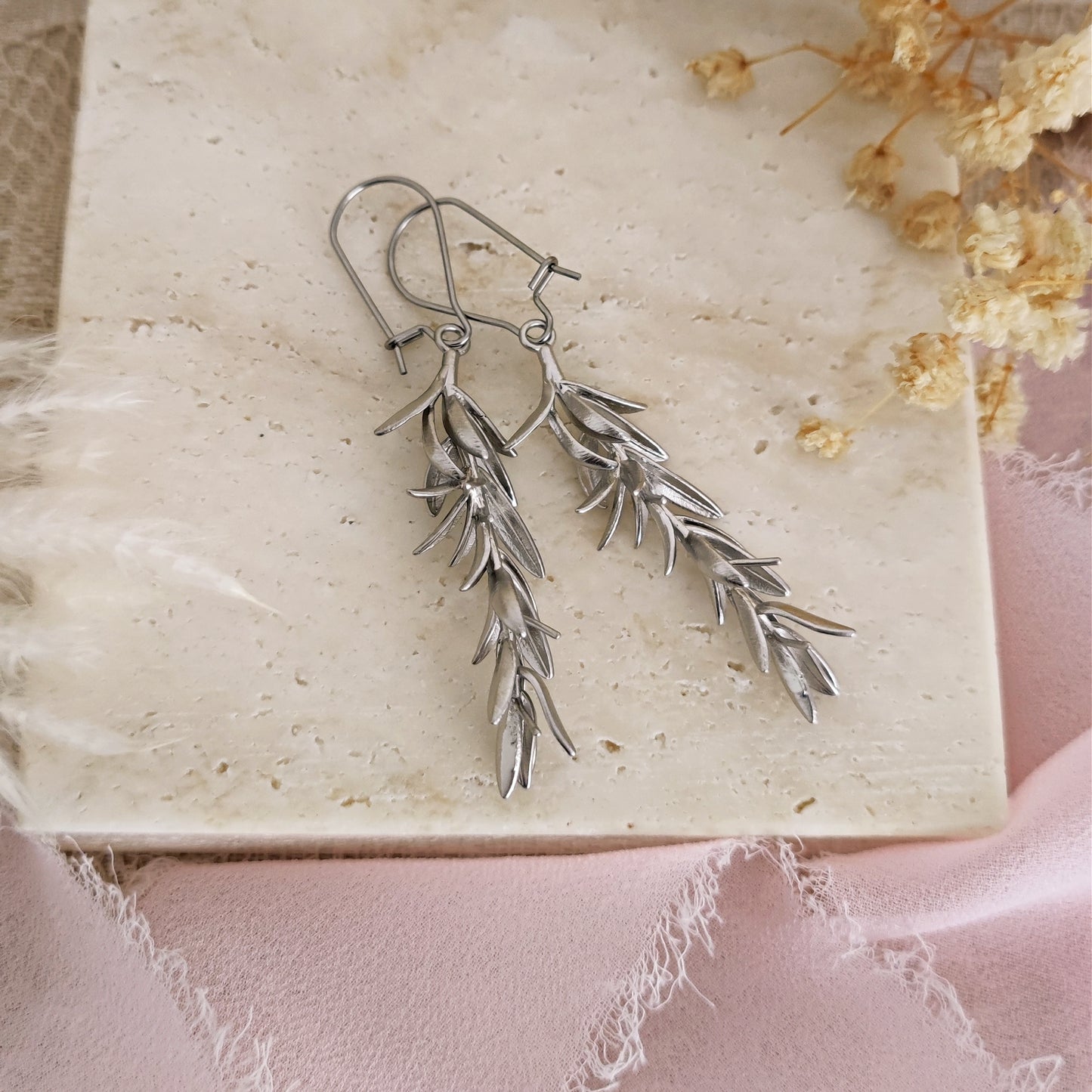 Rosemary Leaves Earrings, Rosemary Dangling Earrings, Twig Branch Earrings, Plant Nature Lover, Botanical Wildflower Earrings