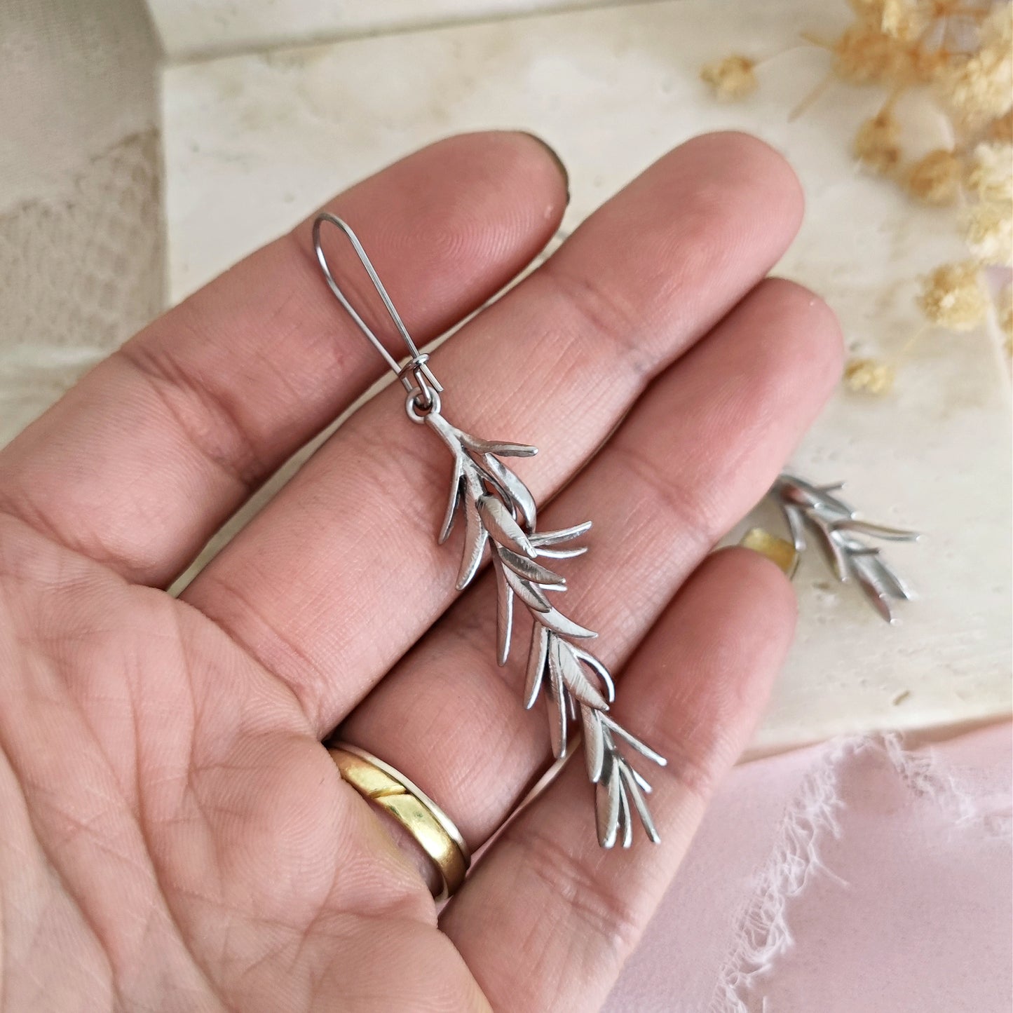Rosemary Leaves Earrings, Rosemary Dangling Earrings, Twig Branch Earrings, Plant Nature Lover, Botanical Wildflower Earrings