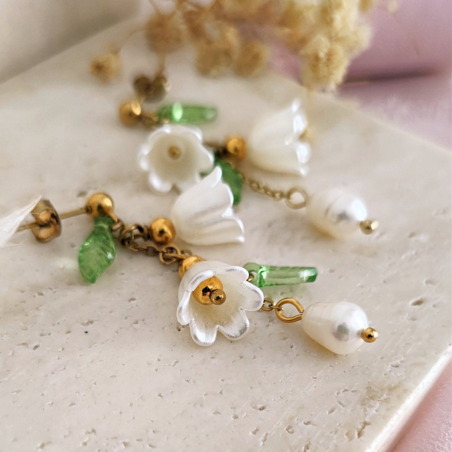 Lily of the Valley Cottagecore Earrings, Fairycore Fae Earrings, Floral Fairy Jewelry, Dangle Flower Earrings
