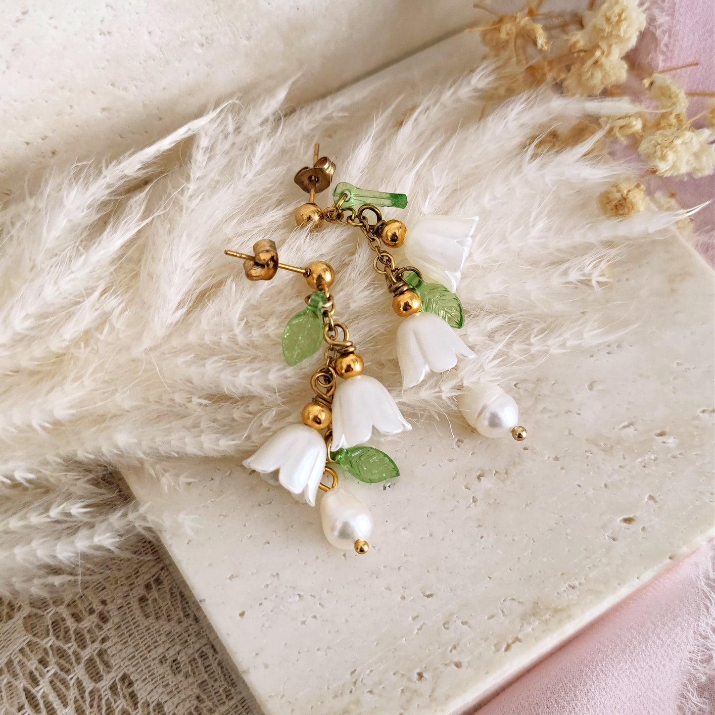 Lily of the Valley Cottagecore Earrings, Fairycore Fae Earrings, Floral Fairy Jewelry, Dangle Flower Earrings