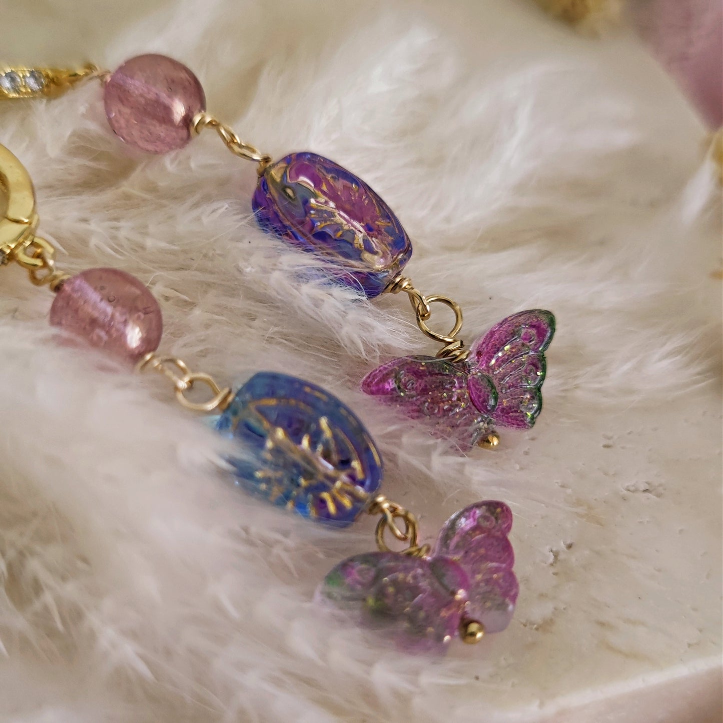 Fairycore Fae Lilac Earrings, Butterfly Fairy Jewelry, Beaded Earrings, Dangle Whimsigoth Earrings, Purple and Blue Romantic Earrings