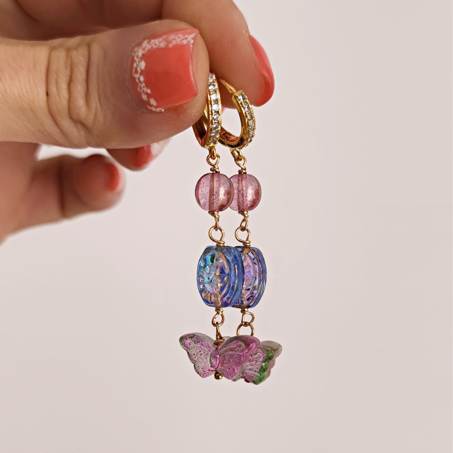 Fairycore Fae Lilac Earrings, Butterfly Fairy Jewelry, Beaded Earrings, Dangle Whimsigoth Earrings, Purple and Blue Romantic Earrings