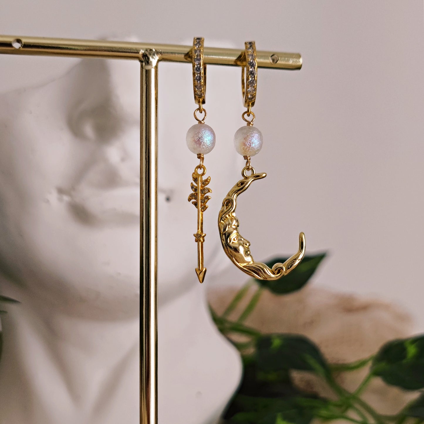 Hoops Earrings "Artemis" with Moon and Arrow