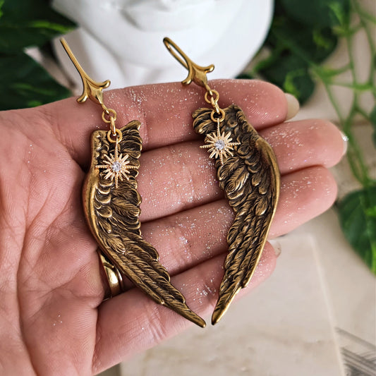 Chandelier Earrings "Icarus" with Bronzed Wings