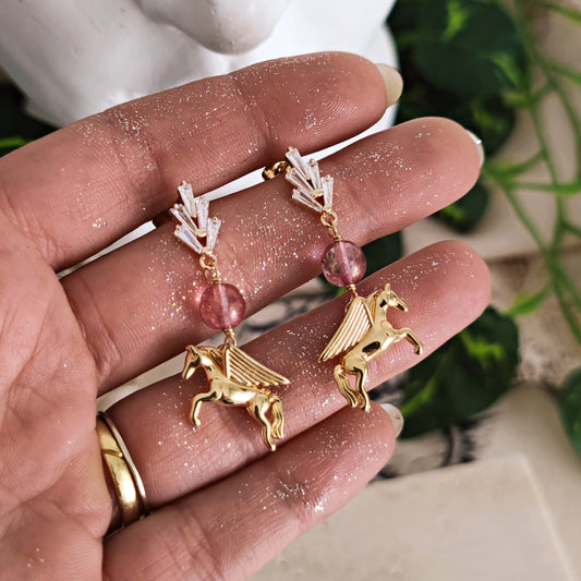 Cute "Pegasus" dangling earrings with crystals