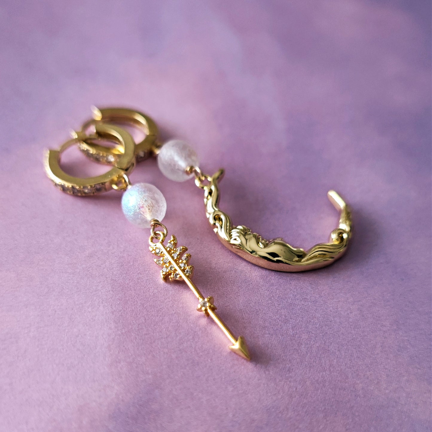 Hoops Earrings "Artemis" with Moon and Arrow