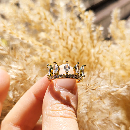 Anello regolabile "Hera" con corona e cristalli