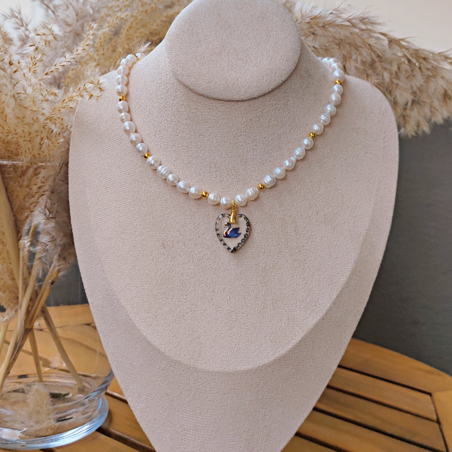"Leda and the Swan" Choker Necklace with freshwater pearls