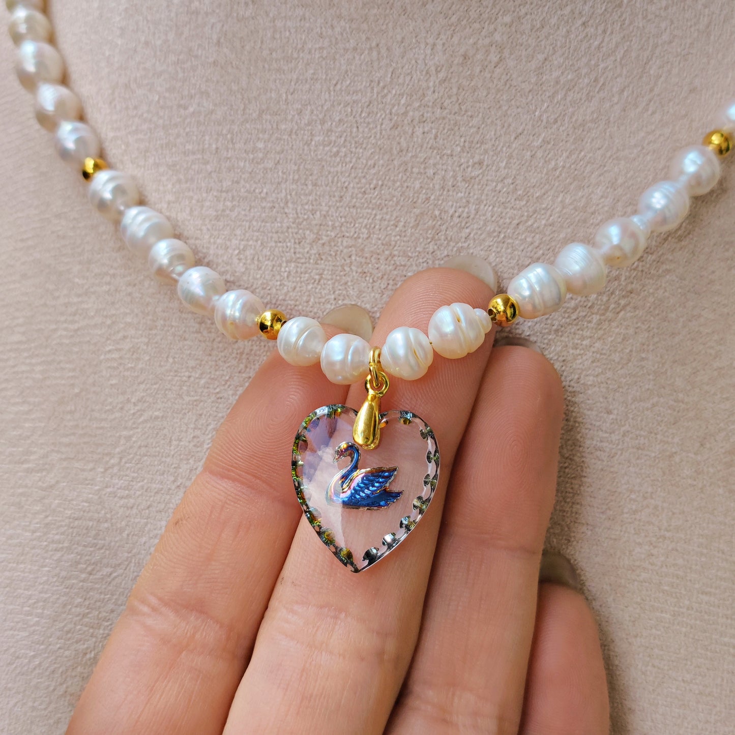 "Leda and the Swan" Choker Necklace with freshwater pearls