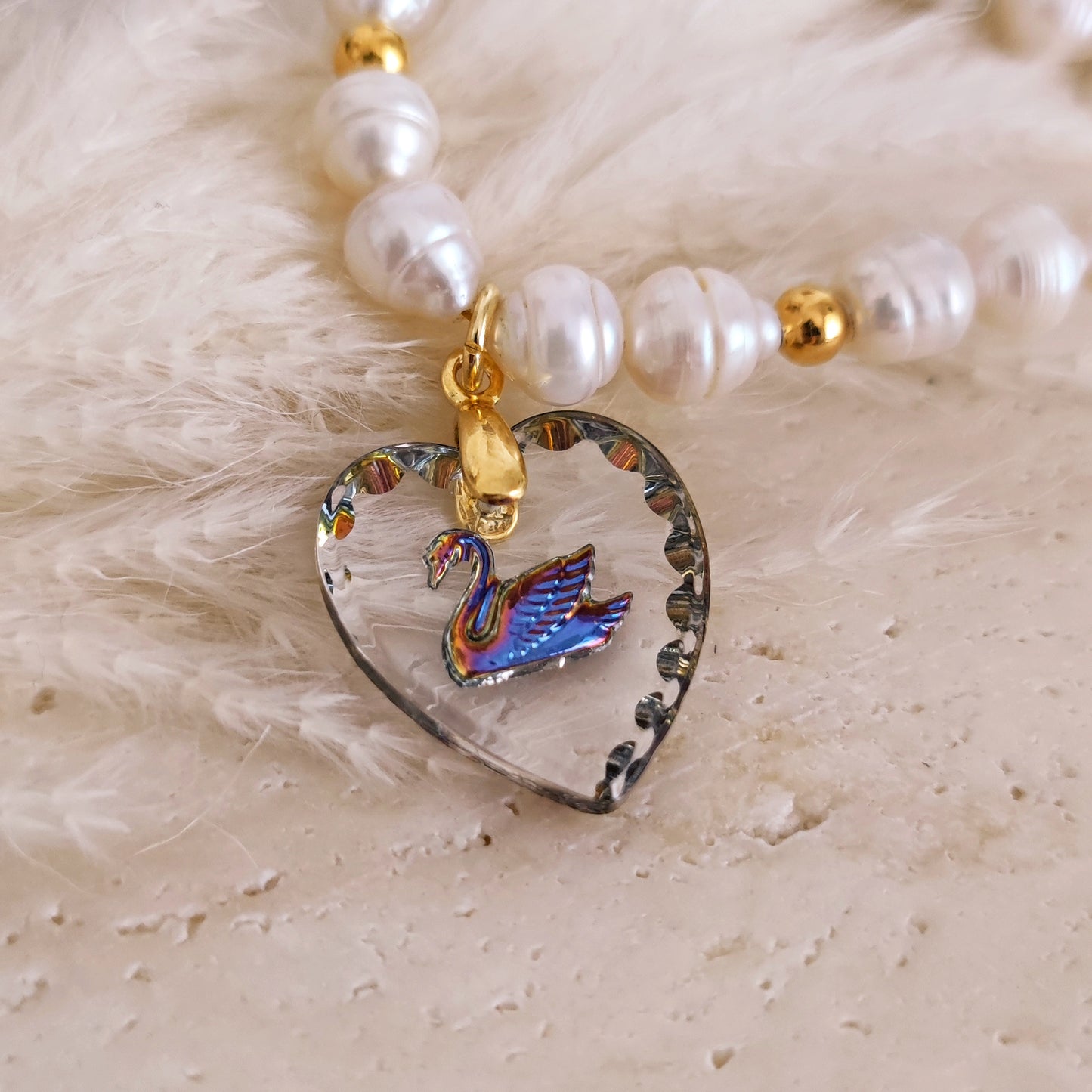 "Leda and the Swan" Choker Necklace with freshwater pearls