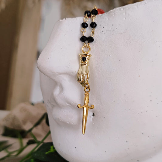 Collana "Ares" con guanto, pugnale e cristalli