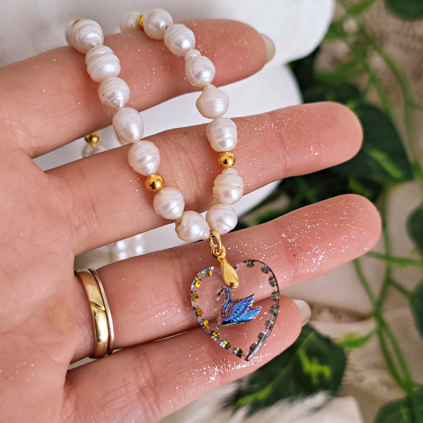 "Leda and the Swan" Choker Necklace with freshwater pearls