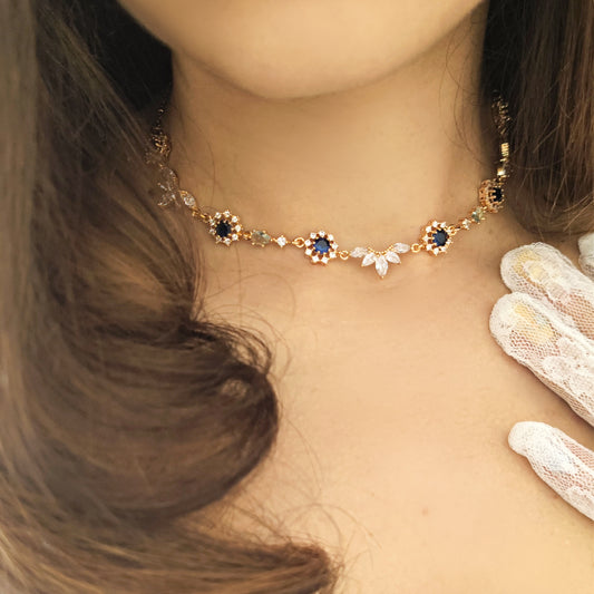 "Francesca" choker necklace with midnight blue crystals