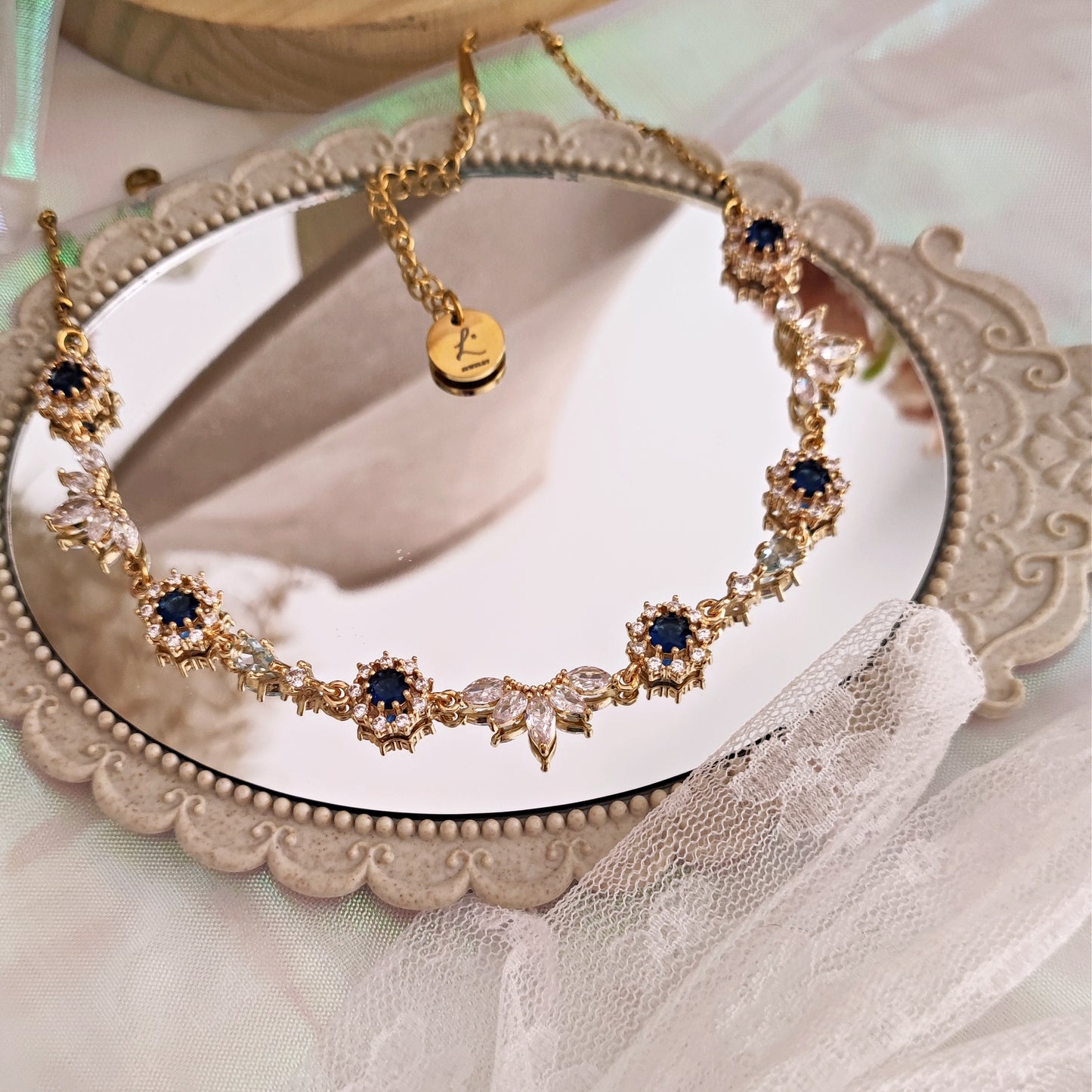 "Francesca" choker necklace with midnight blue crystals