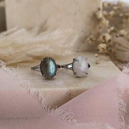 Rainbow Moonstone or Labradorite Ring, 925 Sterling Silver Adjustable Band, Statement Ring, Autumncore Jewelry // FOREST