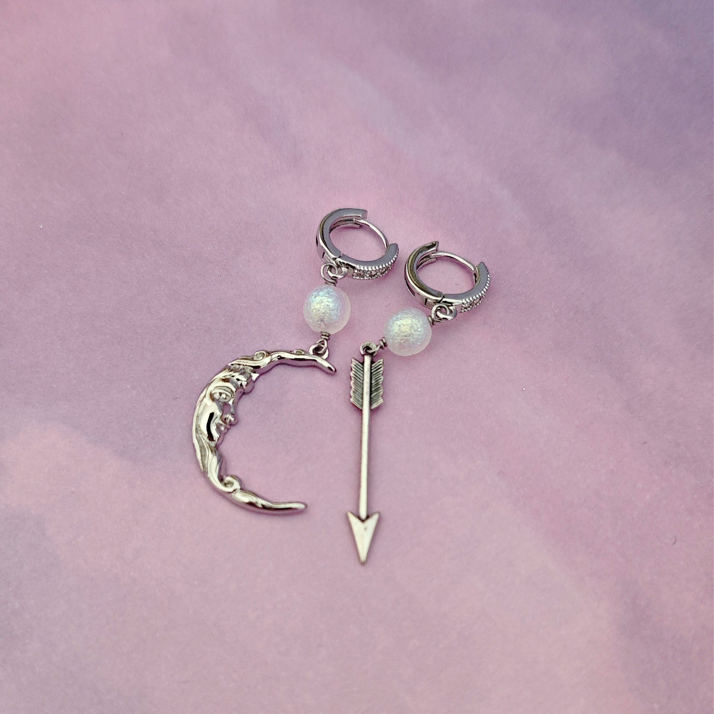 Hoops Earrings "Artemis" with Moon and Arrow