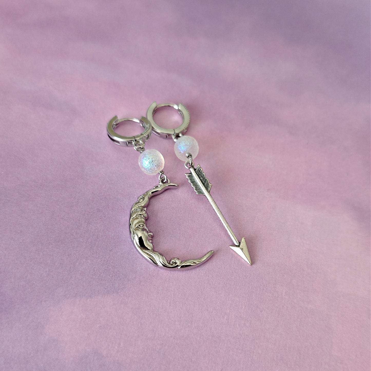 Hoops Earrings "Artemis" with Moon and Arrow